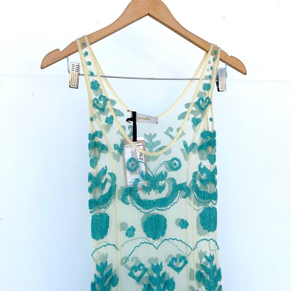 New Vero Alfie Vestido Camobriu Beaded Mesh Maxi Dress Mermaid Small Sheer - Picture 5 of 7